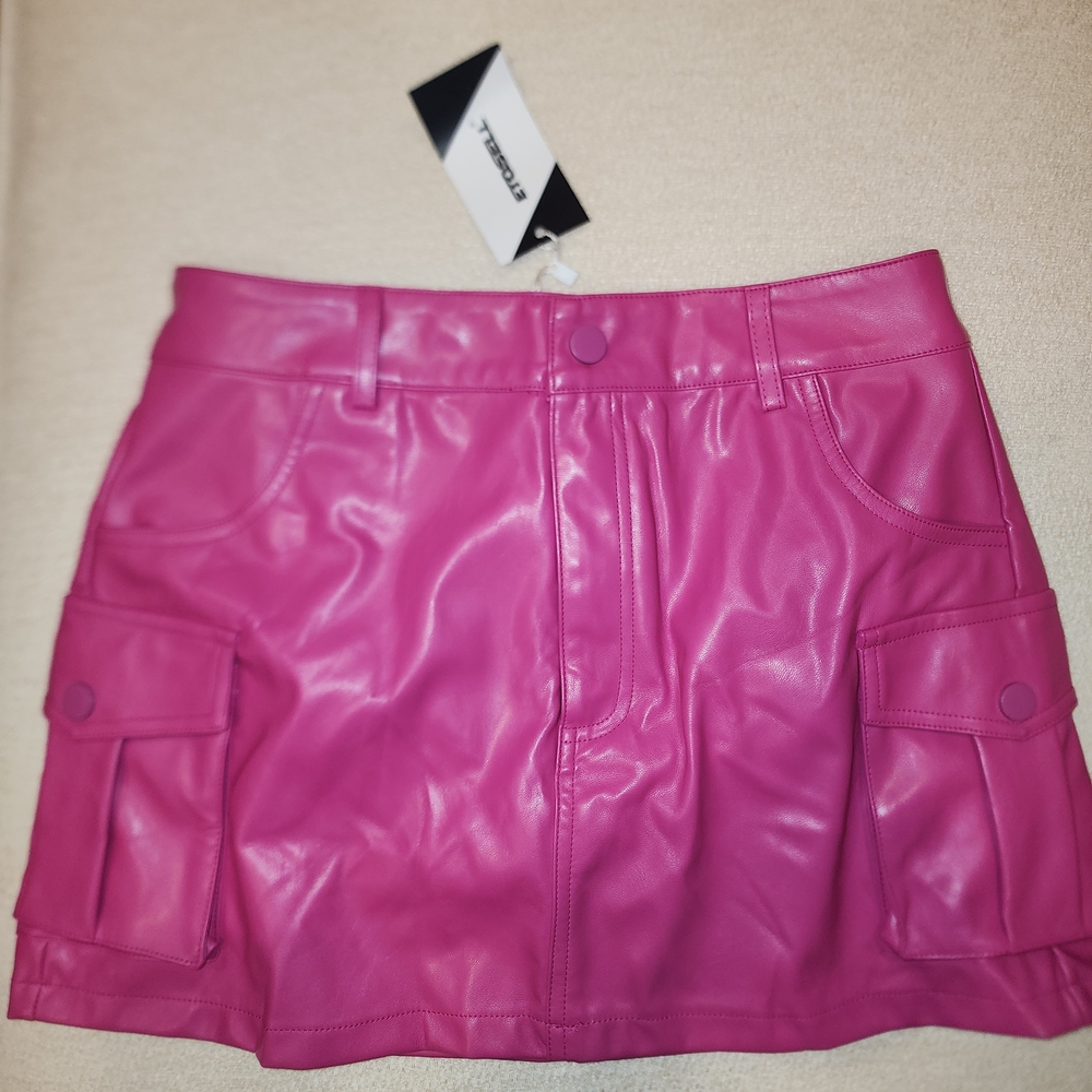 Fuchsia Faux Leather Cargo Mini Skirt